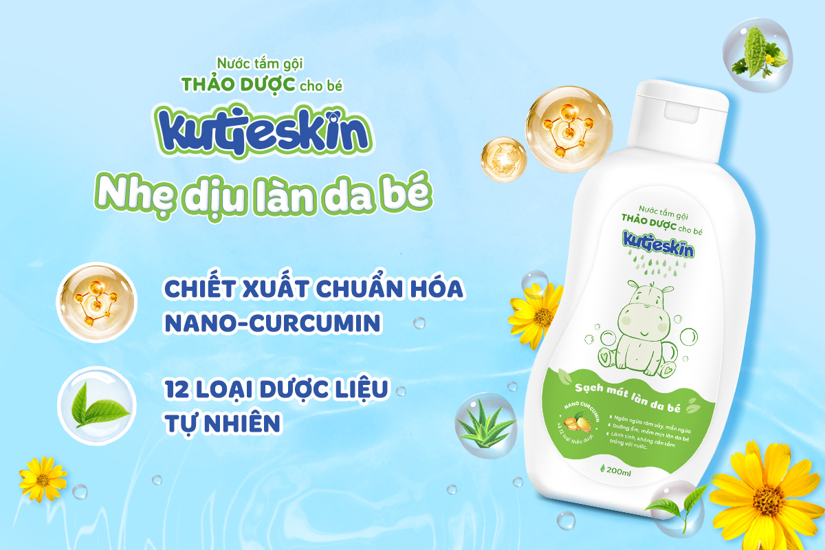 Nước tắm gội thảo dược Kutieskin - Sản phẩm không thể thiếu cho bé