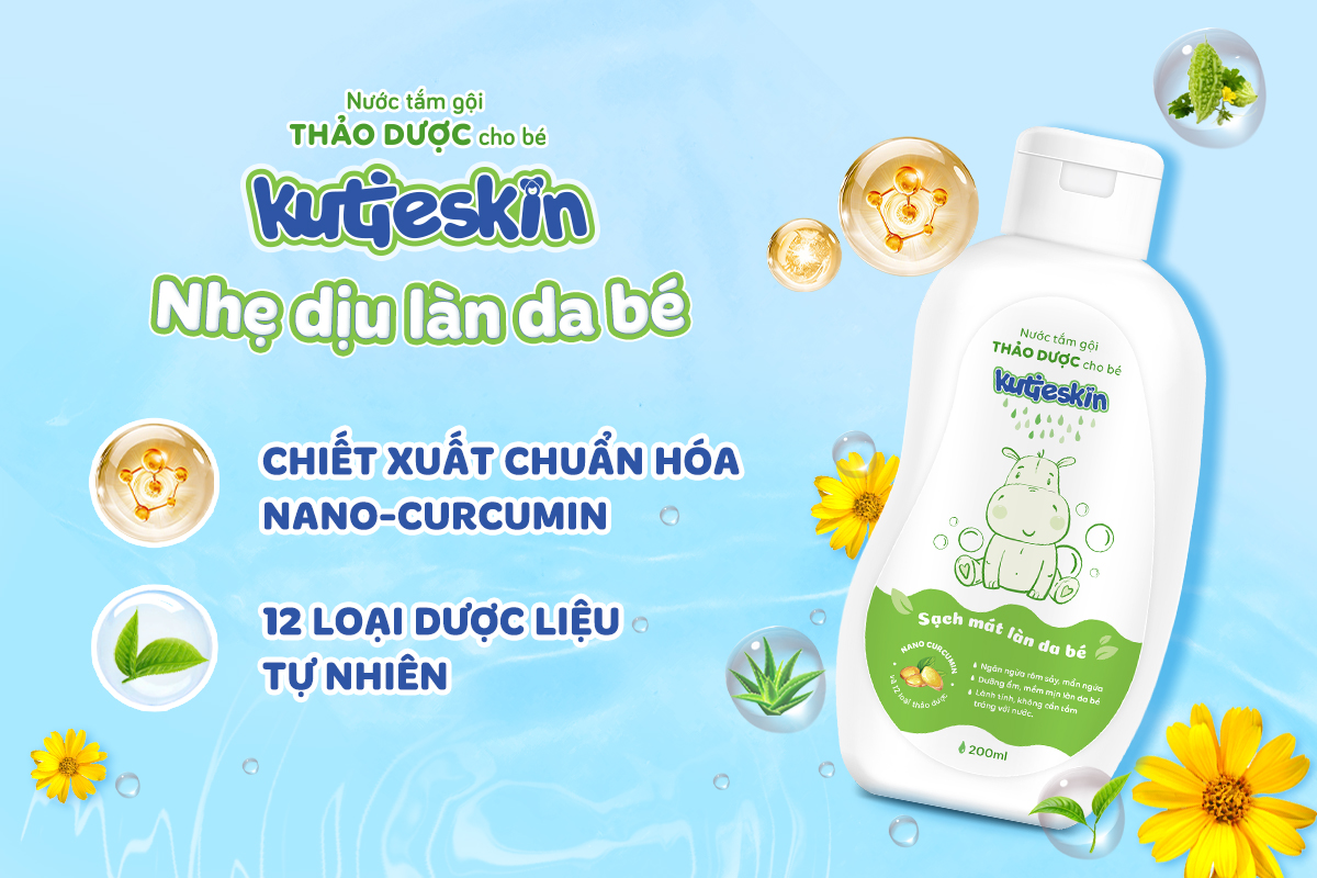 Nước tắm gội thảo dược 2 trong 1 Kutieskin